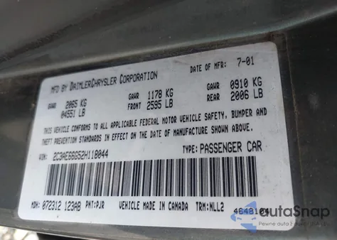 2002 Chrysler 300M из США, поврежденный, VIN 2C3AE66G52H118044